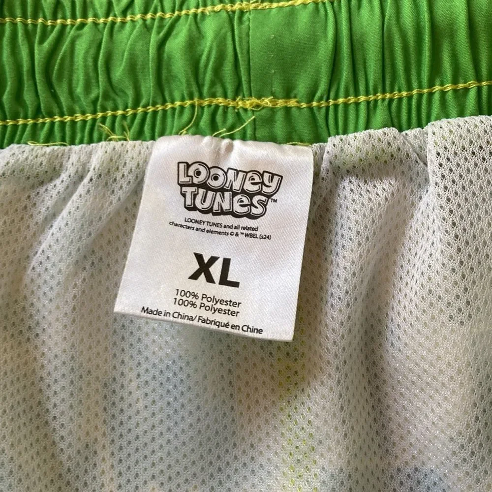 LOONEY TUNES Tiki Swim Trunks Taz Daffy Bugs Mens Neon Green Yellow NEW XL